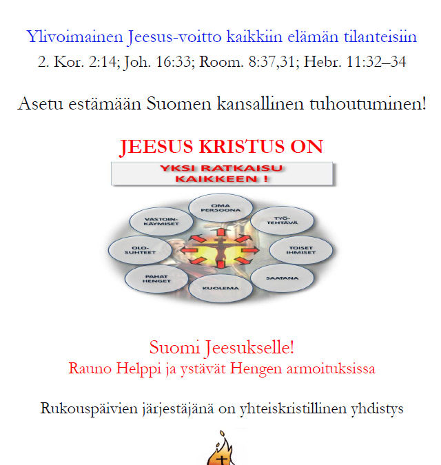 SUOMI JEESUKSELLE – Rukouspäivät Karmel kodilla 28.10-30.10.2016
