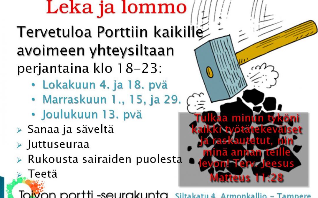 Leka ja lommo – avoimet yhteysillat parillisina perjantaina klo 18-23