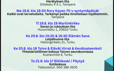 SU 17.8. klo 15 ja 17 Rory Kaye Toivon Portissa – ks muut tapahtumat 17-25.8.