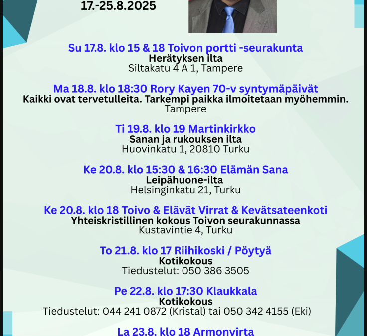 SU 17.8. klo 15 ja 17 Rory Kaye Toivon Portissa – ks muut tapahtumat 17-25.8.