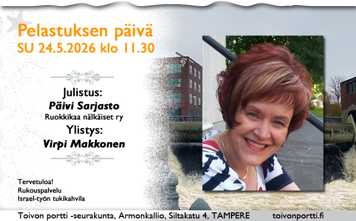 SU 24.5.2026 klo 11.30 Pelastuksen päivä – Päivi Sarjasto