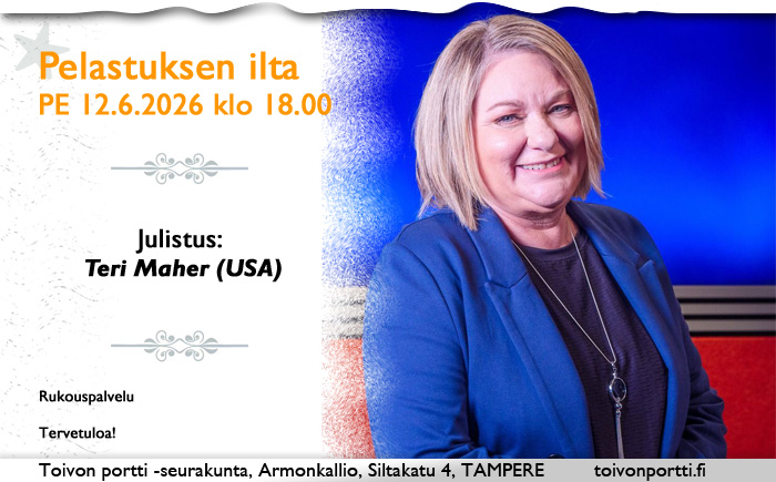 PE 12.6.2026 klo 18 Pelastuksen ilta – Teri Maher (USA)