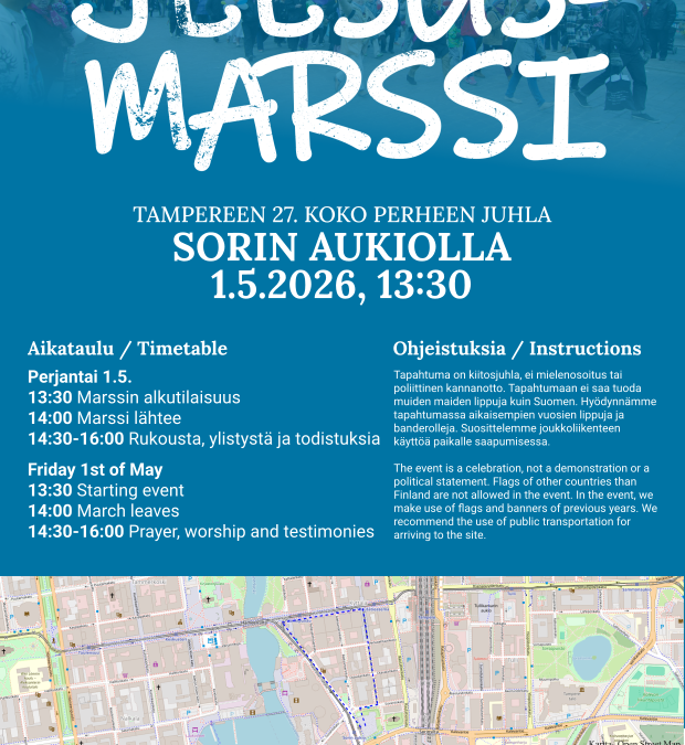 Jeesus-marssi 1.5.2026 klo 13.30 Sorin aukiolla
